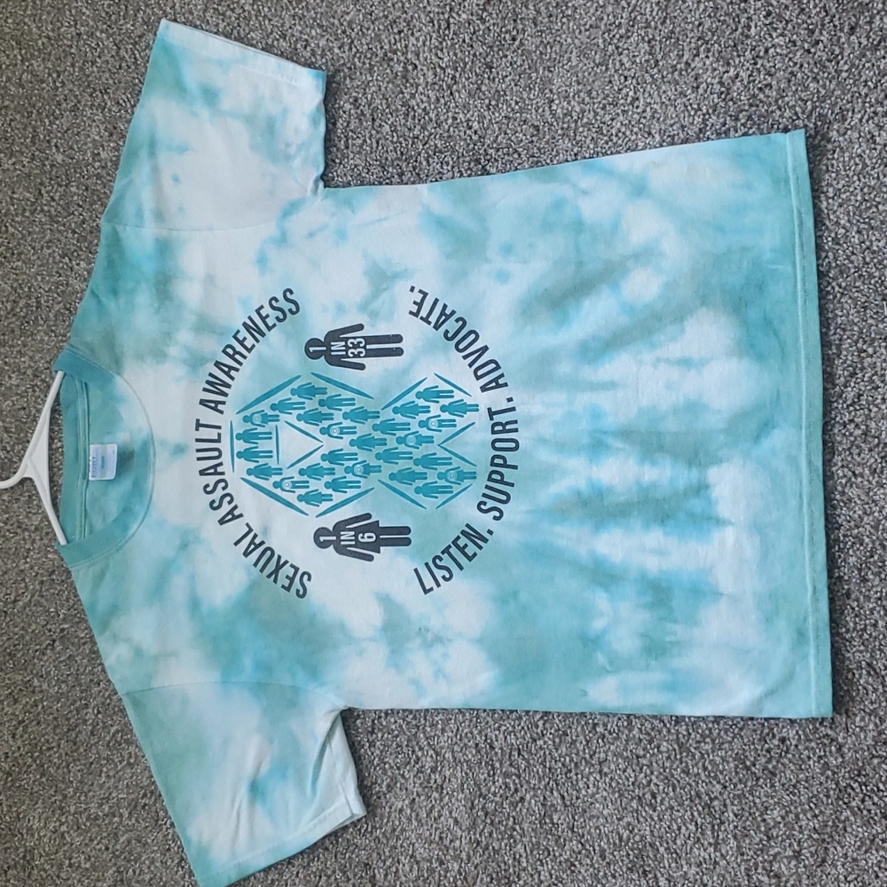 Teal tie dye sexual assault awareness tee